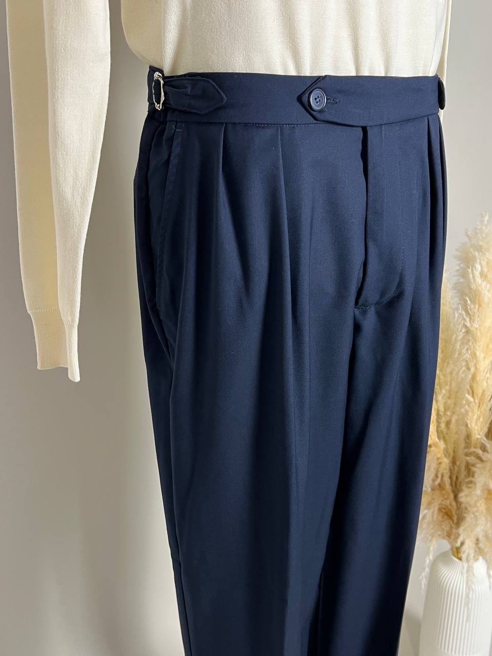 PANTALONI A VITA ALTA BLU SCURO