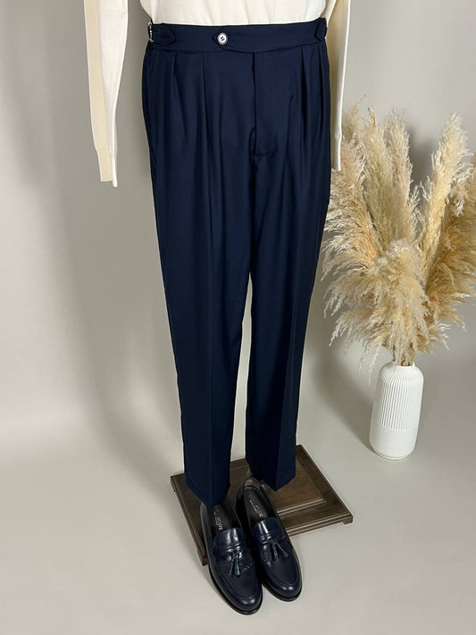 PANTALONI A VITA ALTA BLU SCURO