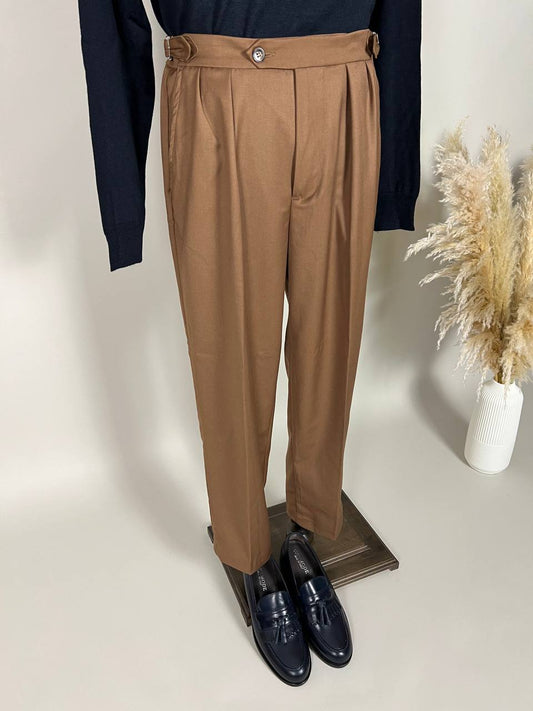 PANTALONI A VITA ALTA TABACCO